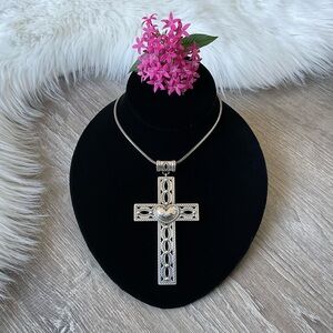 ✨RARE Vintage BRIGHTON Large Heart Cross Pendant Necklace
